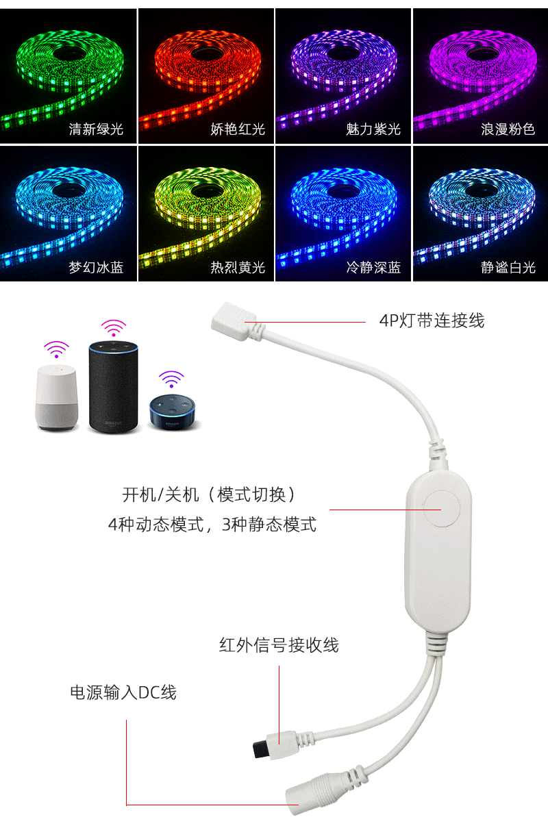 迷你24键涂鸦智能语音灯带1