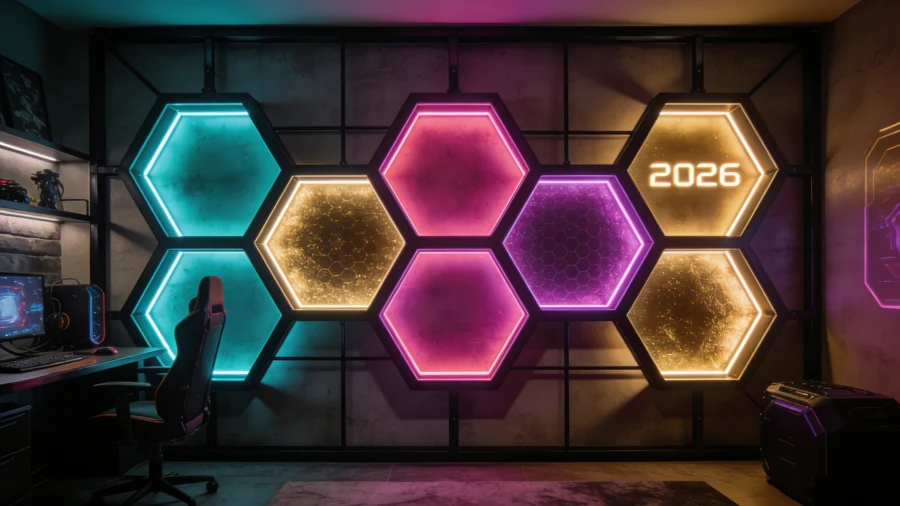 Interactive-Wall-Decor-2026-Gaming-Room-Transformed-with-Honeycomb-Hexagon-Light-Mural Interactive-Wall-Decor-2026-Gaming-Room-Transformed-with-Honeycomb-Hexagon-Light-Mural
